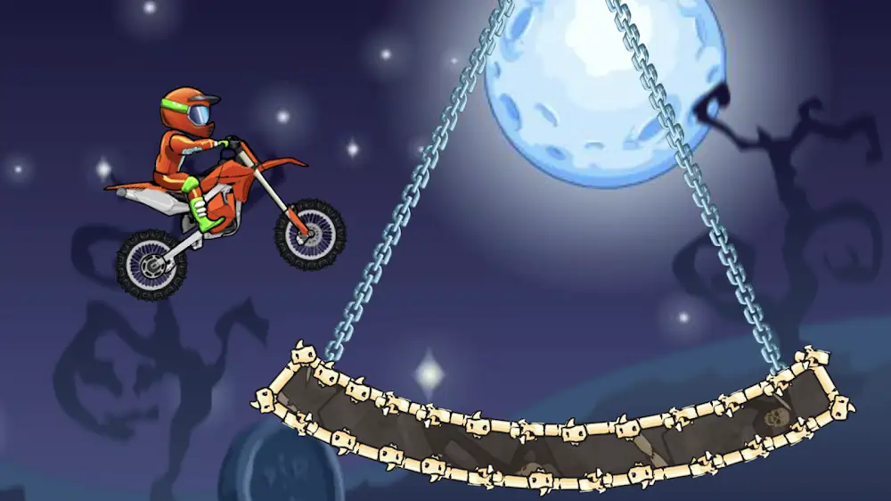 Motocykl pokonujący rampę w grze Moto X3M Bike Race Game