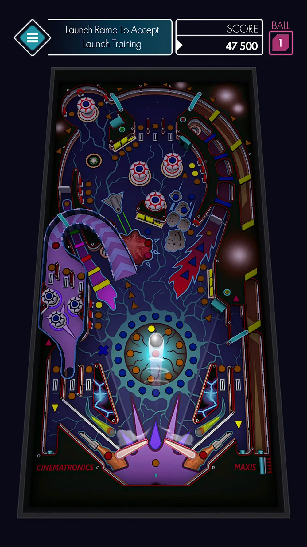 Stół do flippera z gry Space Pinball w pionowym kadrze